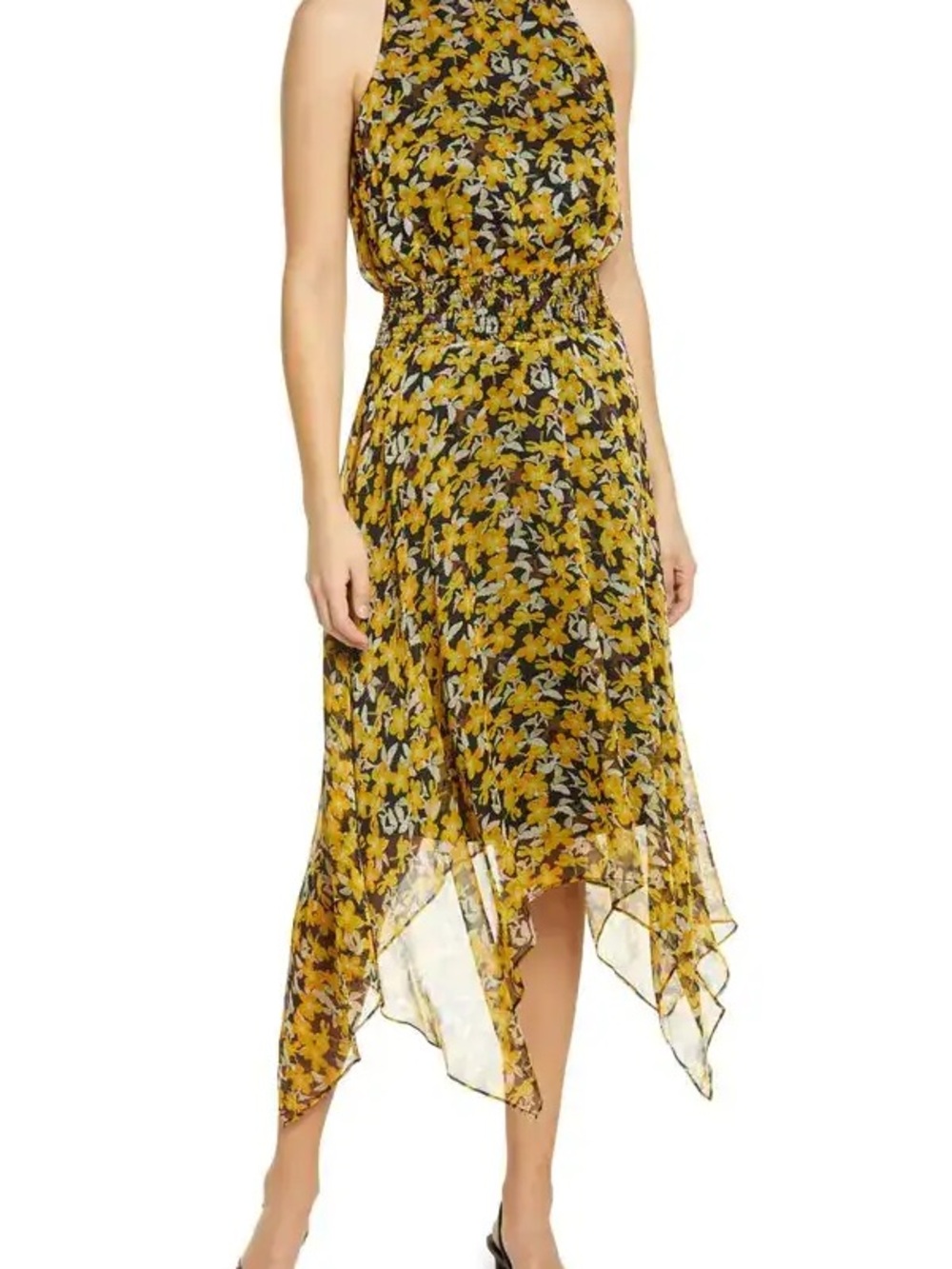 Sam Edelman Yellow Floral Halter Asymmetrical Dress